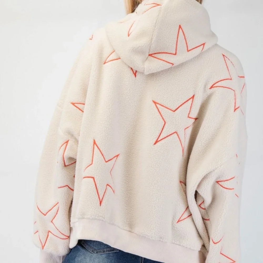 NEW EASEL STARFISH STAR SHERPA COZY HOODIE SWEATSHIRT KANGAROO POCKET PULLOVER - Picture 6 of 6